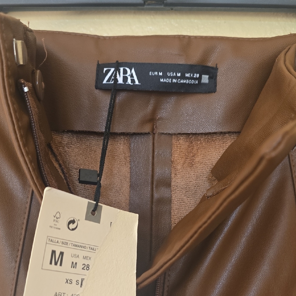 Zara Tan Faux Leather Pants